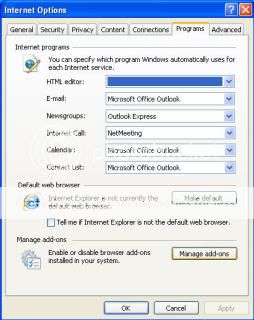 Internet Options Screen